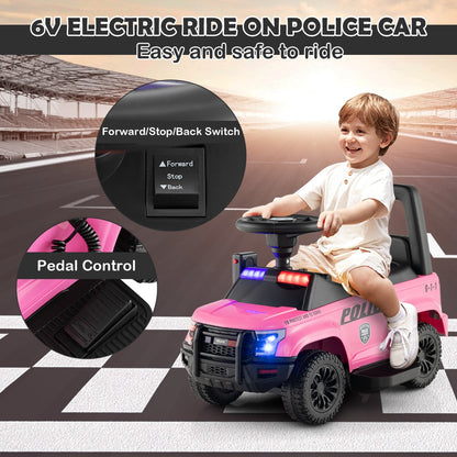 Kids Ride On Police Car with Real Megaphone and Headlights-Pink