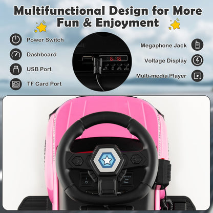 Kids Ride On Police Car with Real Megaphone and Headlights-Pink