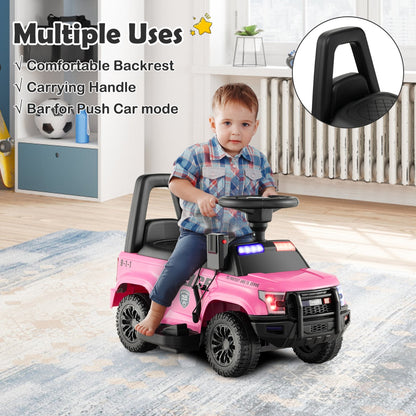 Kids Ride On Police Car with Real Megaphone and Headlights-Pink