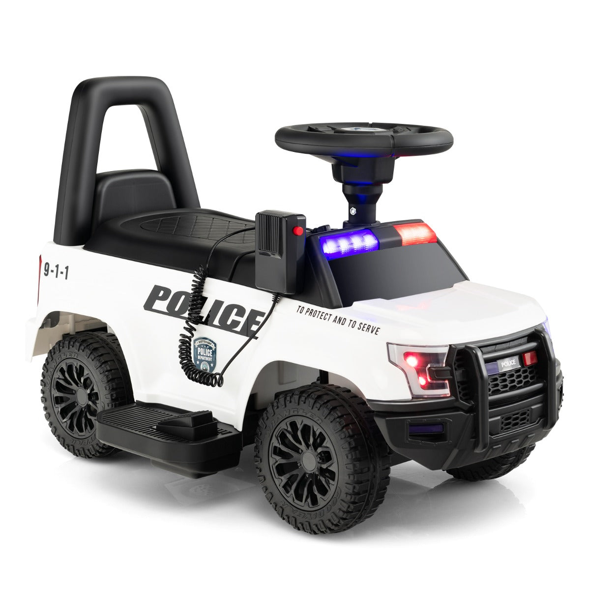 Kids Ride On Police Car with Real Megaphone and Headlights-White