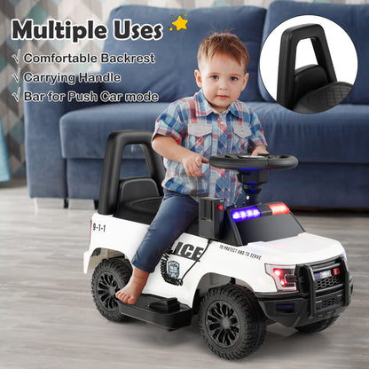 Kids Ride On Police Car with Real Megaphone and Headlights-White
