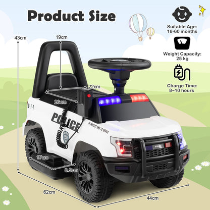 Kids Ride On Police Car with Real Megaphone and Headlights-White