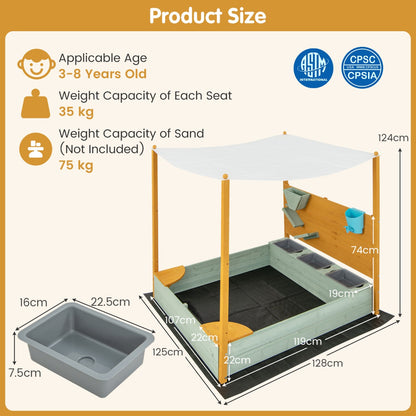 Kids Sandbox with Sand Wall and Removable Canopy