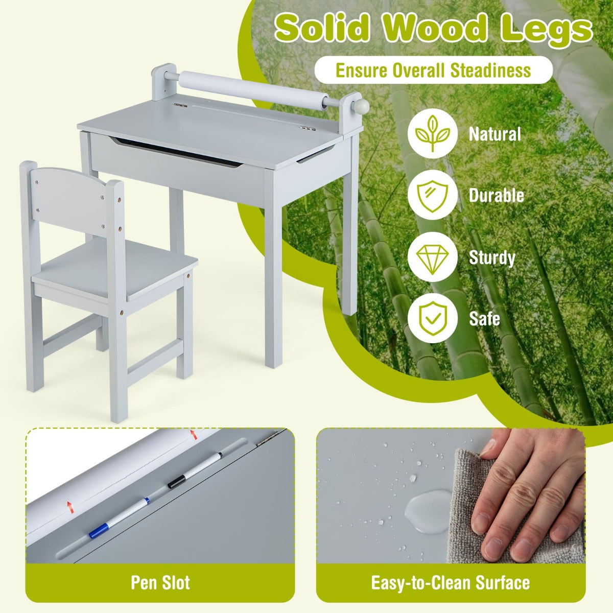 Compact kids activity desk is suitable for children aged three and older in bedrooms or playrooms