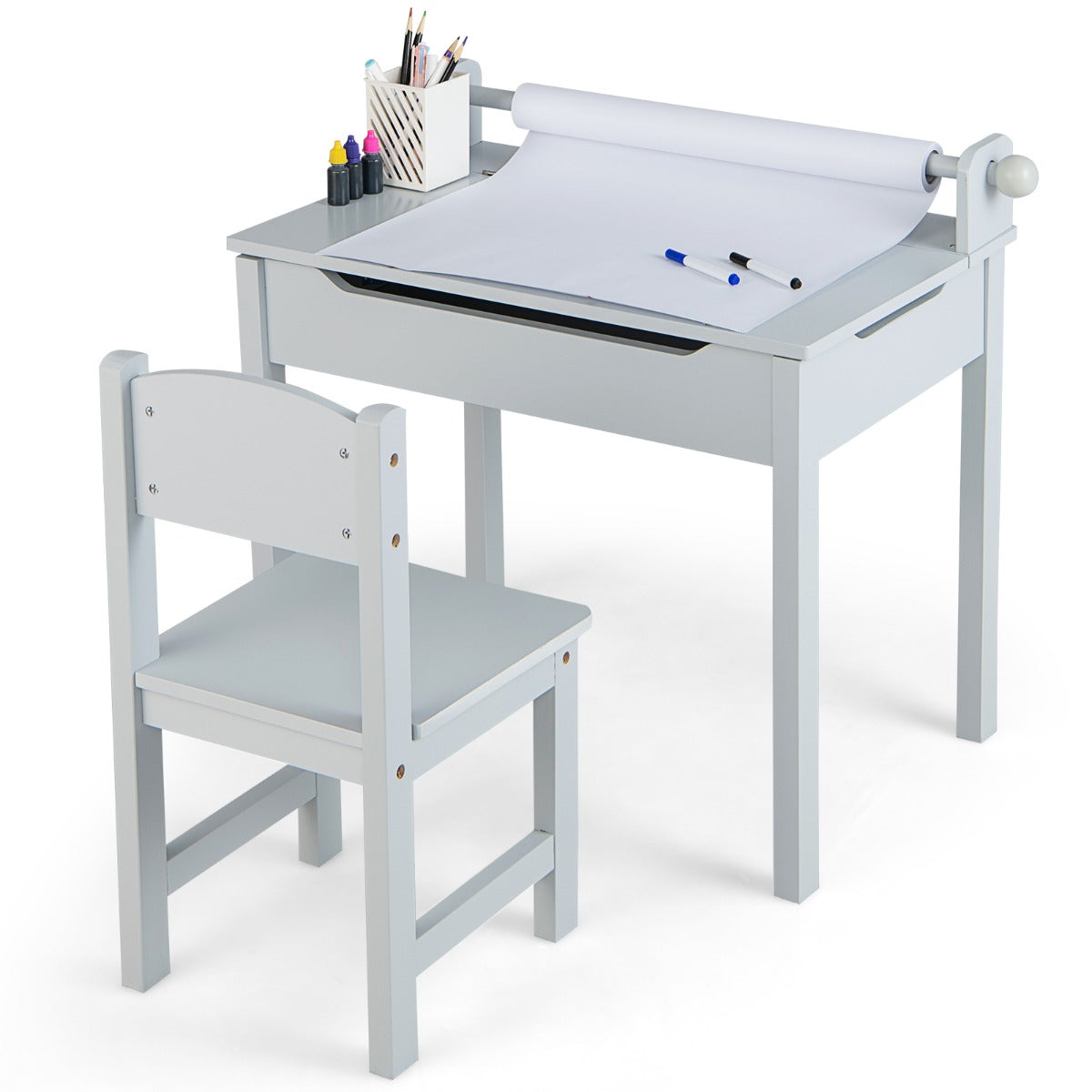 Children's activity table with spacious hidden storage for books, stationery, toys, and painting supplies