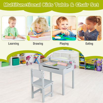 Flip-top kids desk locks at any angle and includes cushioning pads to reduce noise when closing