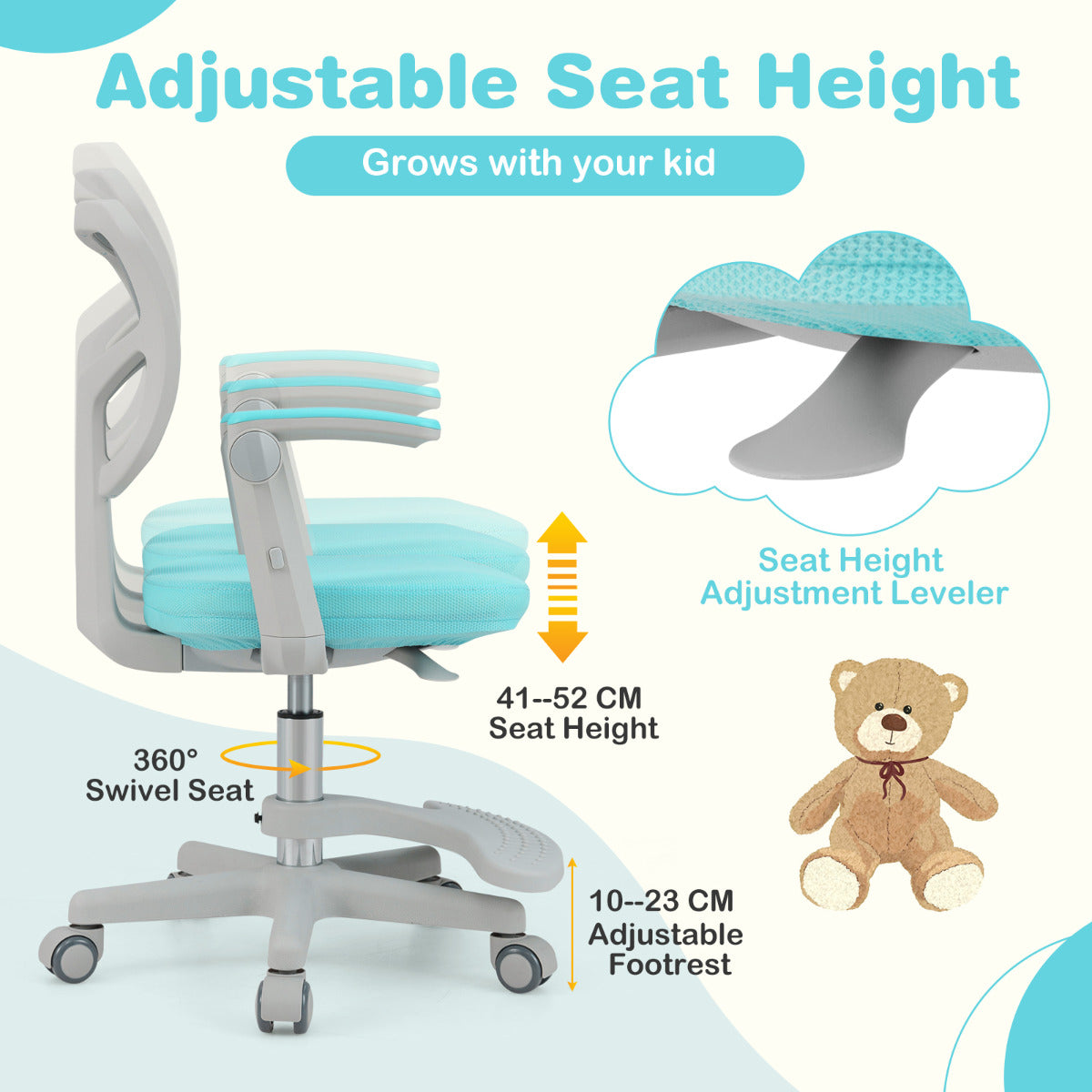 Kids Study Chair with Adjustable Height for Boys Girls Age 3-10-Green