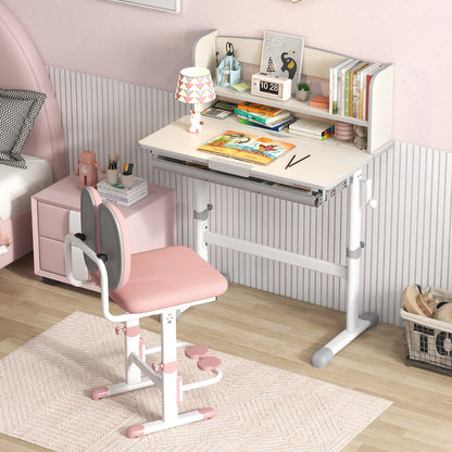 Costway Home School Student Learning Desk with Storage Drawer &amp; Scale Ruler for 3-12 Years Old-Grey