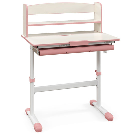 Costway Home School Student Learning Desk with Storage Drawer &amp; Scale Ruler for 3-12 Years Old-Pink