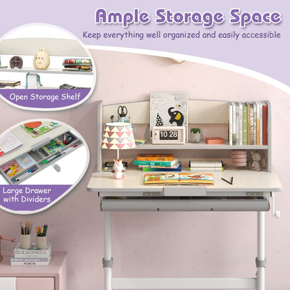 Costway Home School Student Learning Desk with Storage Drawer &amp; Scale Ruler for 3-12 Years Old-Grey