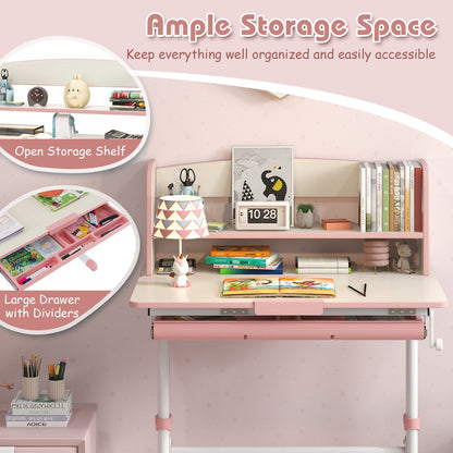 Costway Home School Student Learning Desk with Storage Drawer &amp; Scale Ruler for 3-12 Years Old-Pink