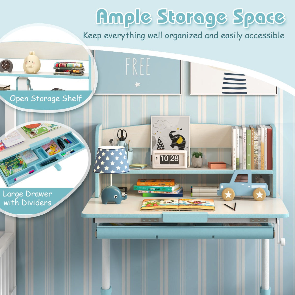 Three chair height settings from 51 to 55 cm help provide comfortable seating for different-sized toddlers