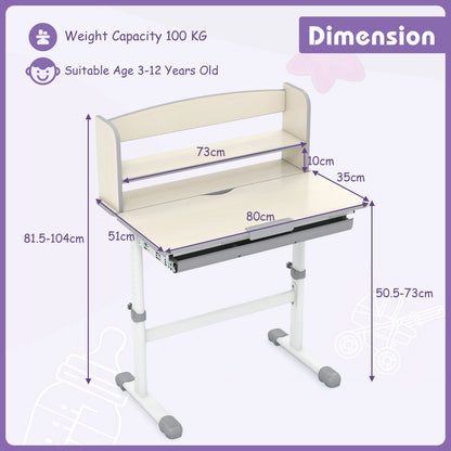 Costway Home School Student Learning Desk with Storage Drawer &amp; Scale Ruler for 3-12 Years Old-Grey
