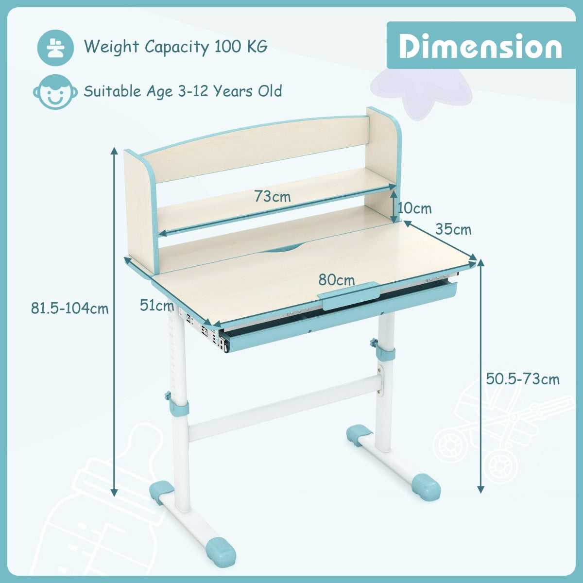 Adjustable toddler table and four chair set provides a colorful space for drawing, reading, playing, and eating