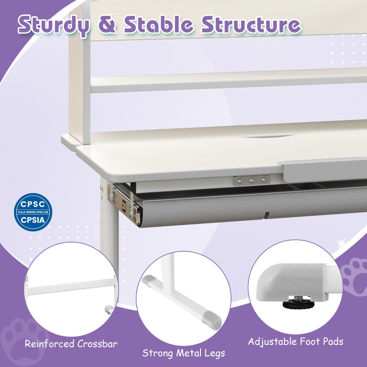 Costway Home School Student Learning Desk with Storage Drawer &amp; Scale Ruler for 3-12 Years Old-Grey