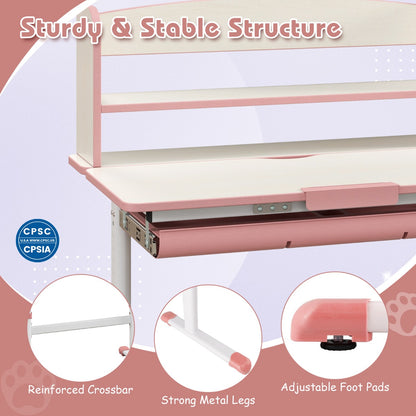 Costway Home School Student Learning Desk with Storage Drawer &amp; Scale Ruler for 3-12 Years Old-Pink