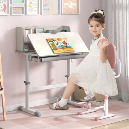 Costway Home School Student Learning Desk with Storage Drawer &amp; Scale Ruler for 3-12 Years Old-Grey