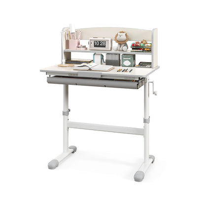 Costway Home School Student Learning Desk with Storage Drawer &amp; Scale Ruler for 3-12 Years Old-Grey
