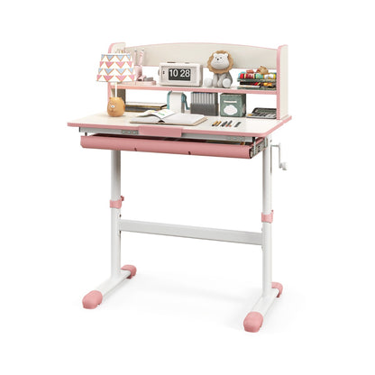 Costway Home School Student Learning Desk with Storage Drawer &amp; Scale Ruler for 3-12 Years Old-Pink