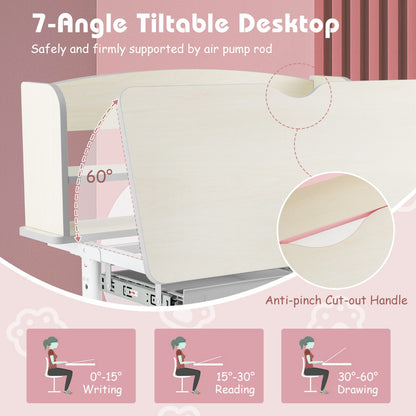 Costway Home School Student Learning Desk with Storage Drawer &amp; Scale Ruler for 3-12 Years Old-Pink