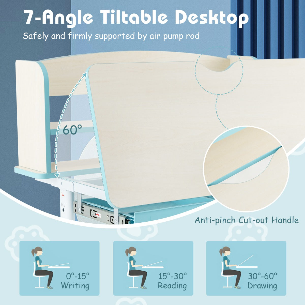 Stackable chairs save space when not in use and can be inverted on the tabletop for storage