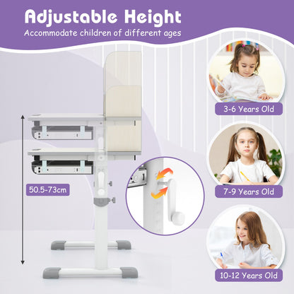 Costway Home School Student Learning Desk with Storage Drawer &amp; Scale Ruler for 3-12 Years Old-Grey