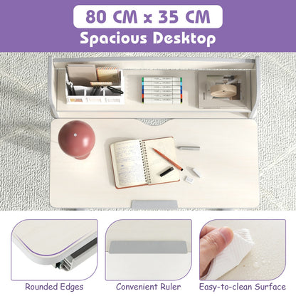 Costway Home School Student Learning Desk with Storage Drawer &amp; Scale Ruler for 3-12 Years Old-Grey