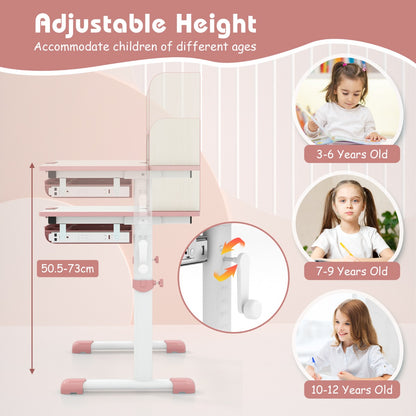 Costway Home School Student Learning Desk with Storage Drawer &amp; Scale Ruler for 3-12 Years Old-Pink
