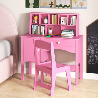Kids Study Desk and Chair Set Children Wooden Craft Hutch-Pink