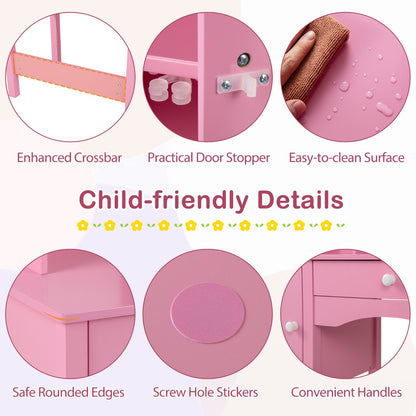Kids Study Desk and Chair Set Children Wooden Craft Hutch-Pink