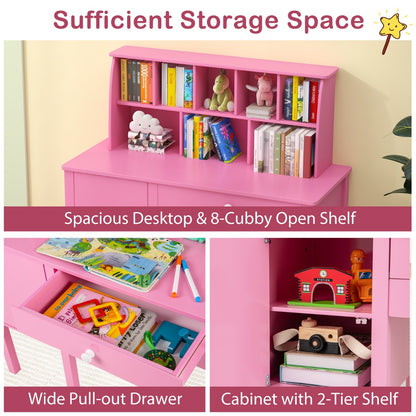 Kids Study Desk and Chair Set Children Wooden Craft Hutch-Pink
