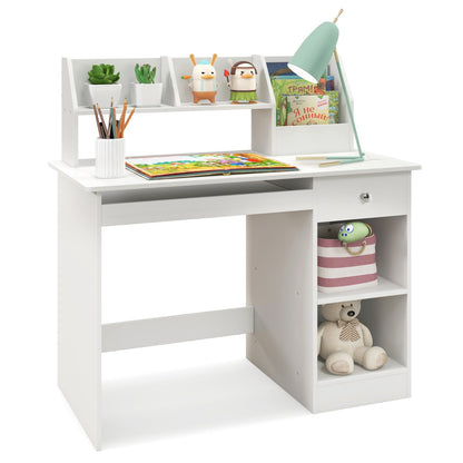 Kids Study Desk with Storage Shelves and Keyboard Tray-White