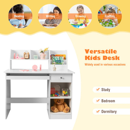 Kids Study Desk with Storage Shelves and Keyboard Tray-White