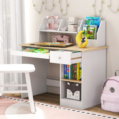 Kids Study Desk with Storage Shelves and Keyboard Tray-Natural