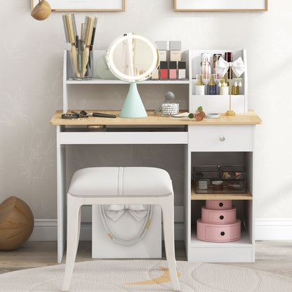 Kids Study Desk with Storage Shelves and Keyboard Tray-Natural