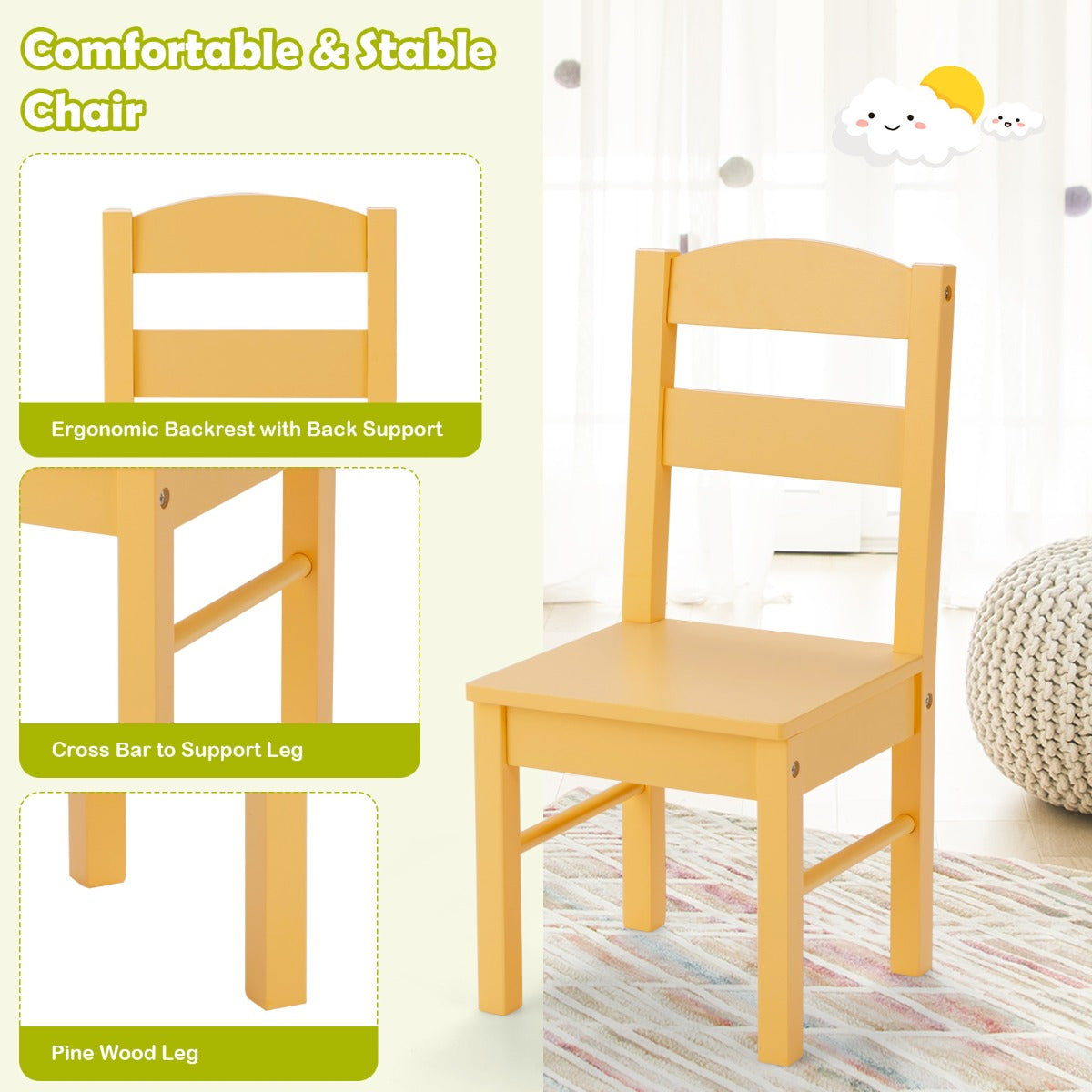 Kids Table and 4 Chairs Set for Toddlers-Colourful