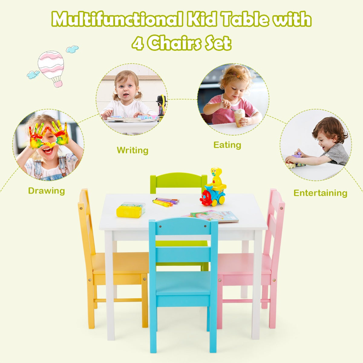 Kids Table and 4 Chairs Set for Toddlers-Colourful