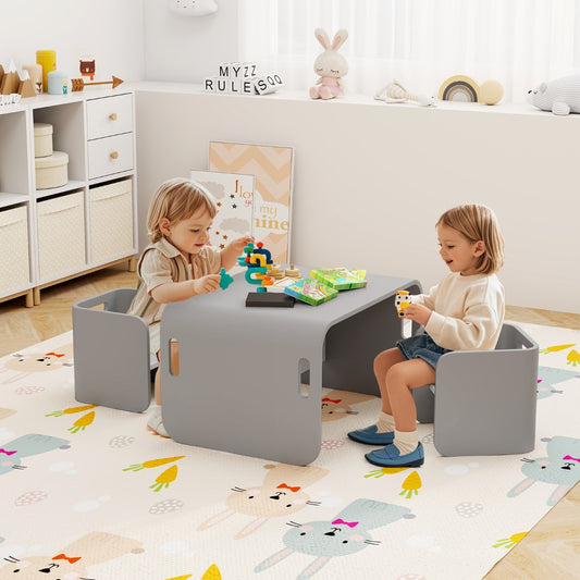 Costway Kids Table and Chair Set with Storage Shelves-Grey