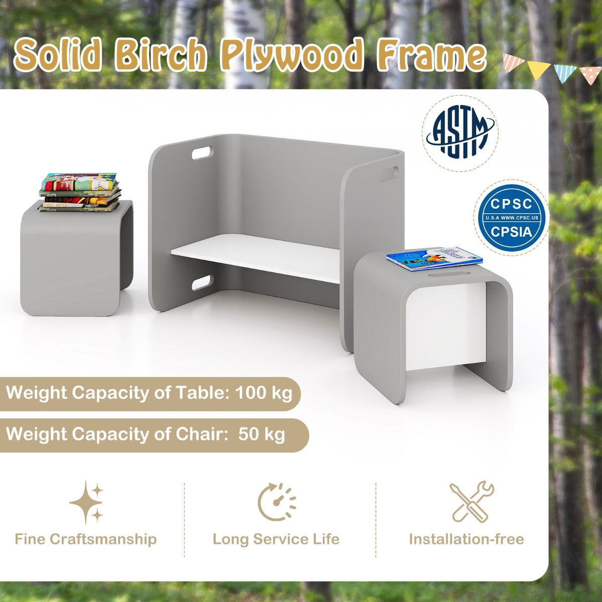 Ergonomic children's table and chairs support proper posture and help protect the spine and lower back