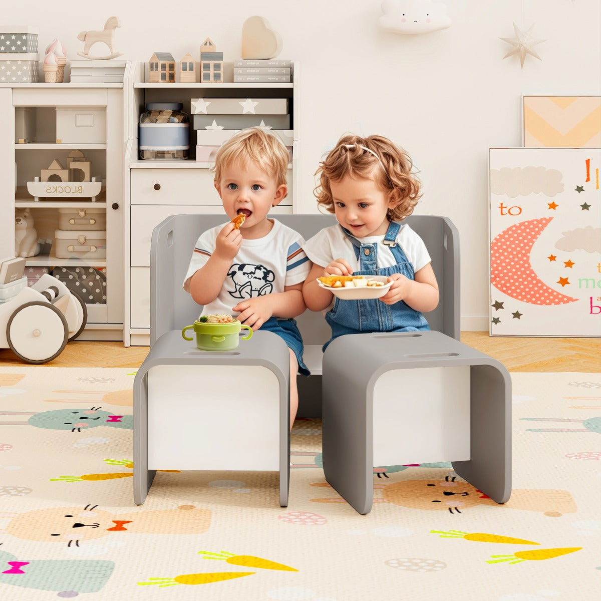 Durable kids table supports up to 100 kilograms while each chair supports up to 50 kilograms