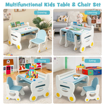 Kids table set includes five watercolor pens, an eraser and easy assembly instructions