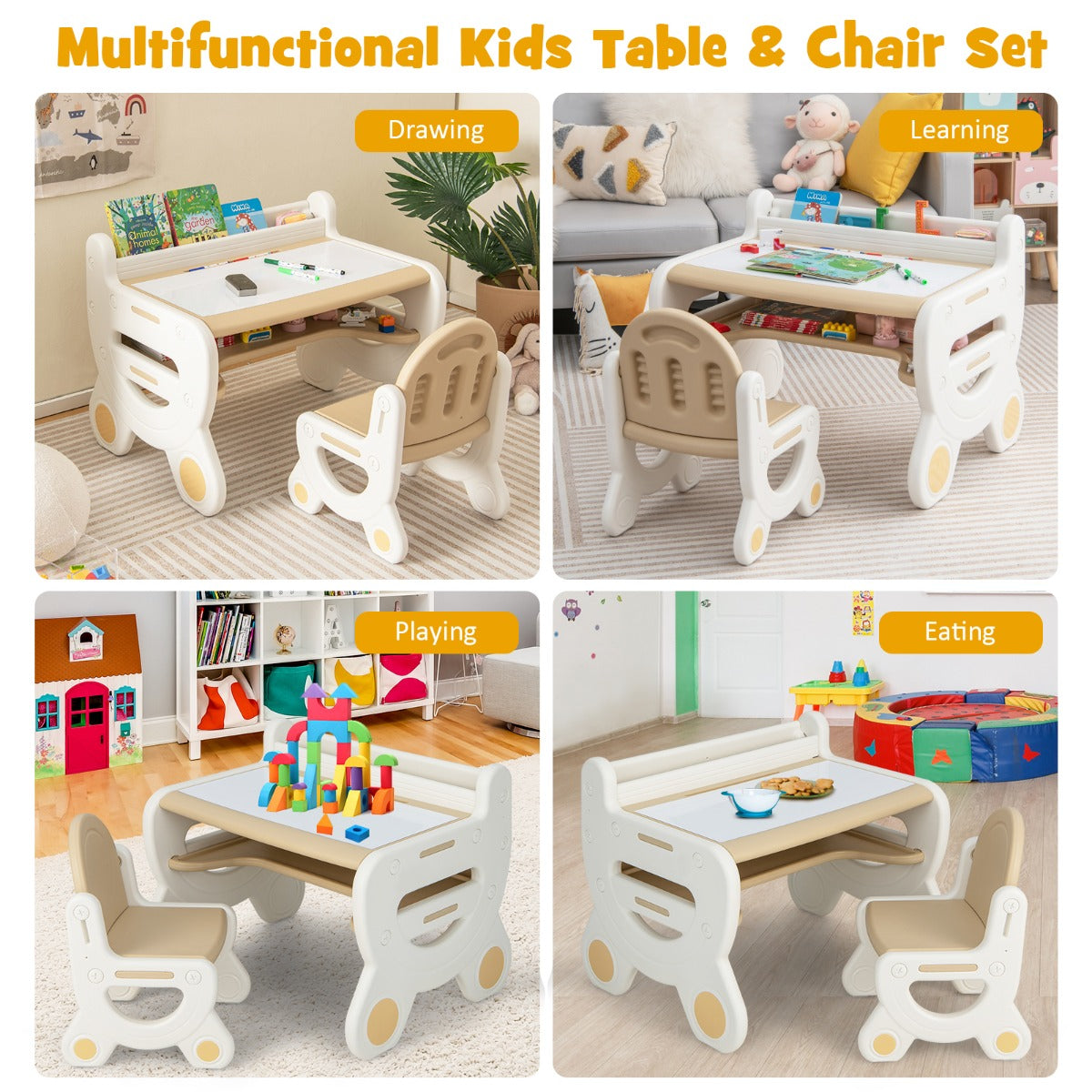 Durable toddler activity table with a 70 kg table capacity and 50 kg chair capacity for ages three to eight
