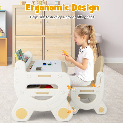 Space-saving children’s desk and chair set lets the chair slide neatly underneath after use
