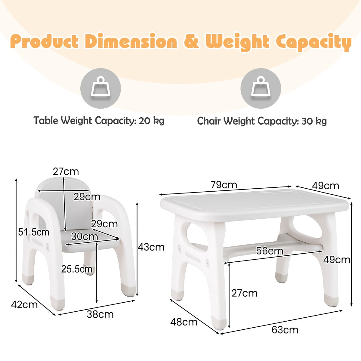 Kids Table and Chair Set with Cute Dinosaur Modeling and Storage Rack-Grey