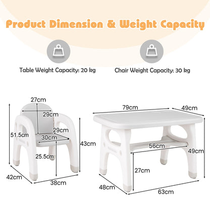 Kids Table and Chair Set with Cute Dinosaur Modeling and Storage Rack-Grey