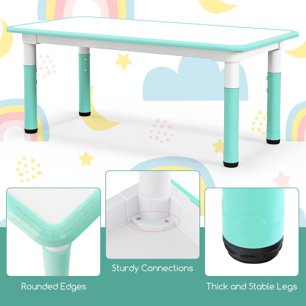 Costway Kids Table and Chairs Set for 4 with Graffiti Desktop-Green