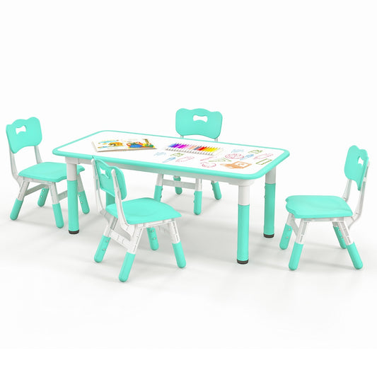 Costway Kids Table and Chairs Set for 4 with Graffiti Desktop-Green