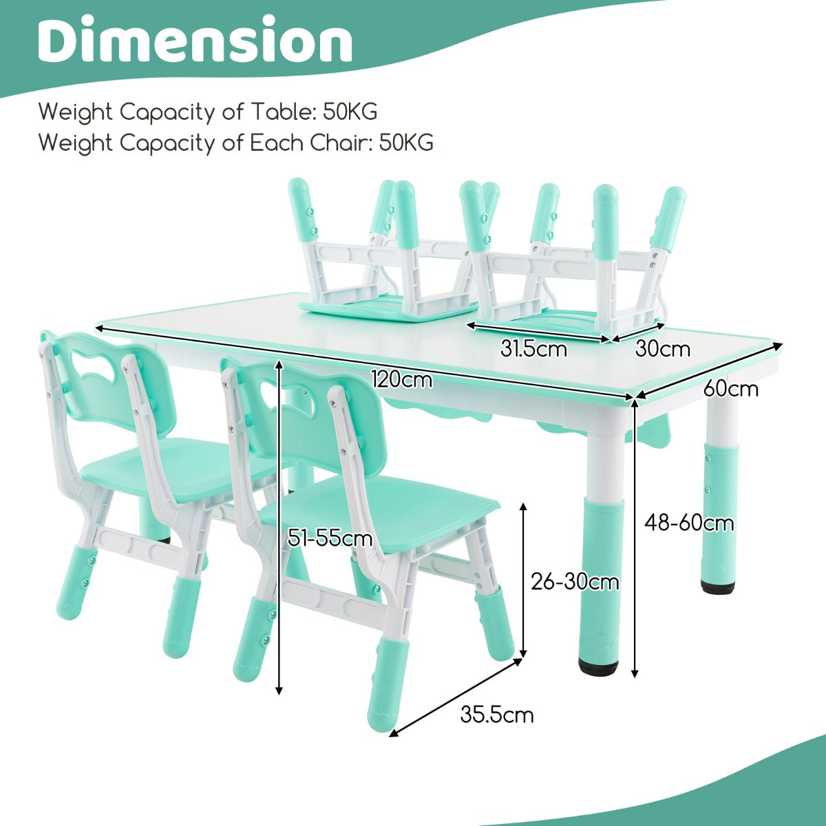 Costway Kids Table and Chairs Set for 4 with Graffiti Desktop-Green