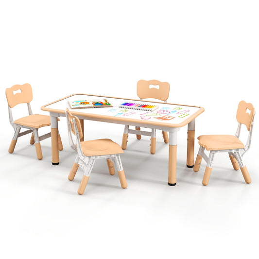 Costway Kids Table and Chairs Set for 4 with Graffiti Desktop-Natural