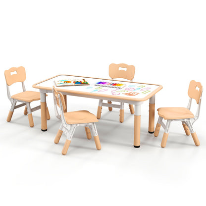 Seven-level height-adjustable kids table grows with children from 18 months and supports daily activities